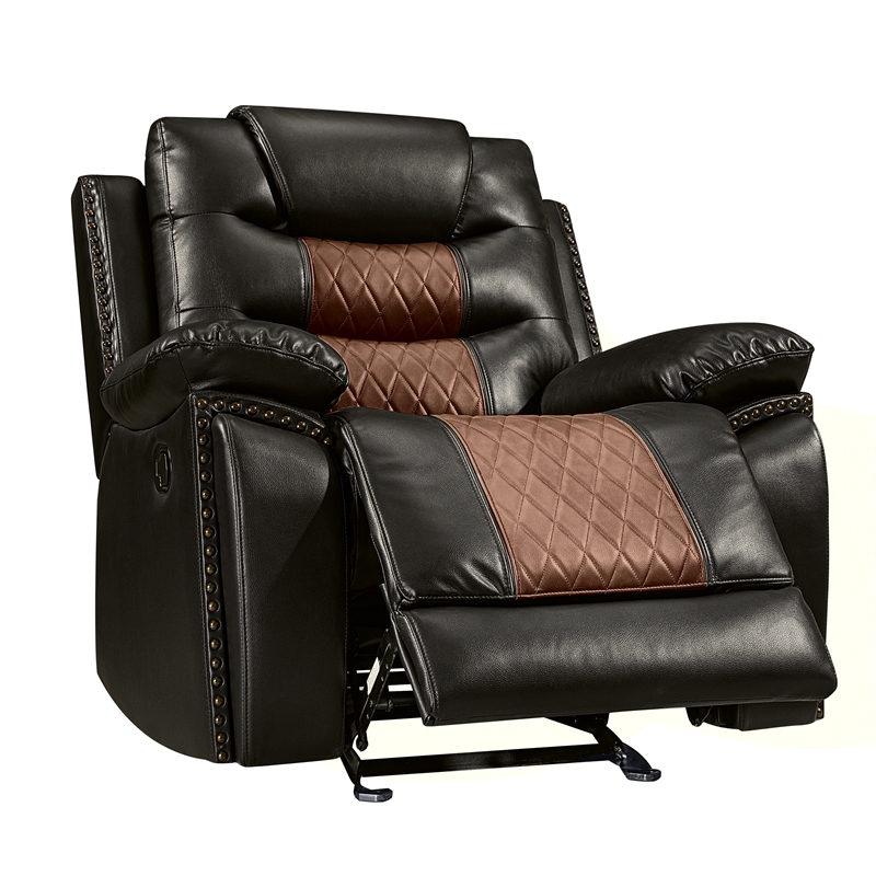 Maklaine Modern / Contemporary Leather Glider Recliner in Brown
