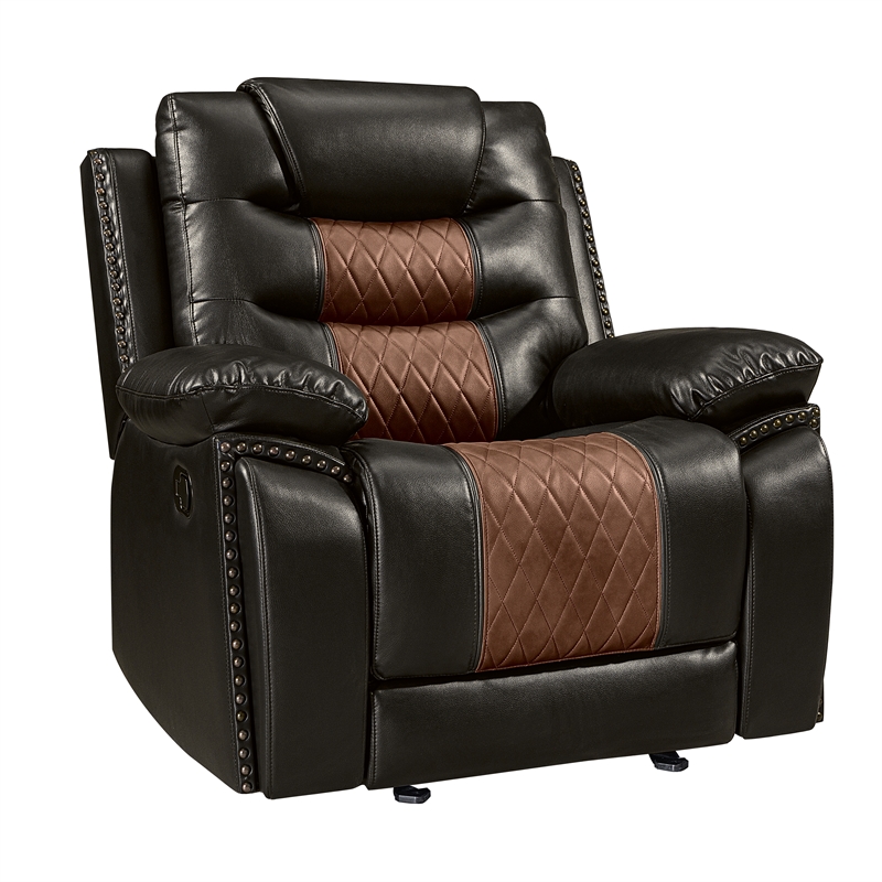 Maklaine Modern / Contemporary Leather Glider Recliner in Brown
