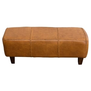 Maklaine Mid-Century Modern Genuine Leather Upholstered Bench in Tan