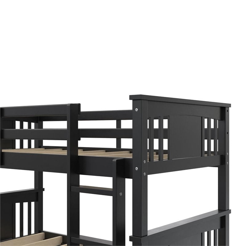 Maklaine Traditional Twin Over Twin Wood Bunk Bed for Kids in Black
