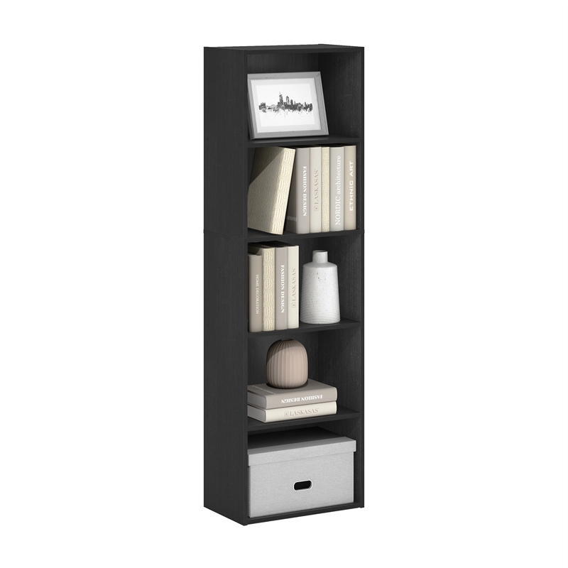 Maklaine 5-Tier Reversible Color Open Shelf Bookcase in Blackwood