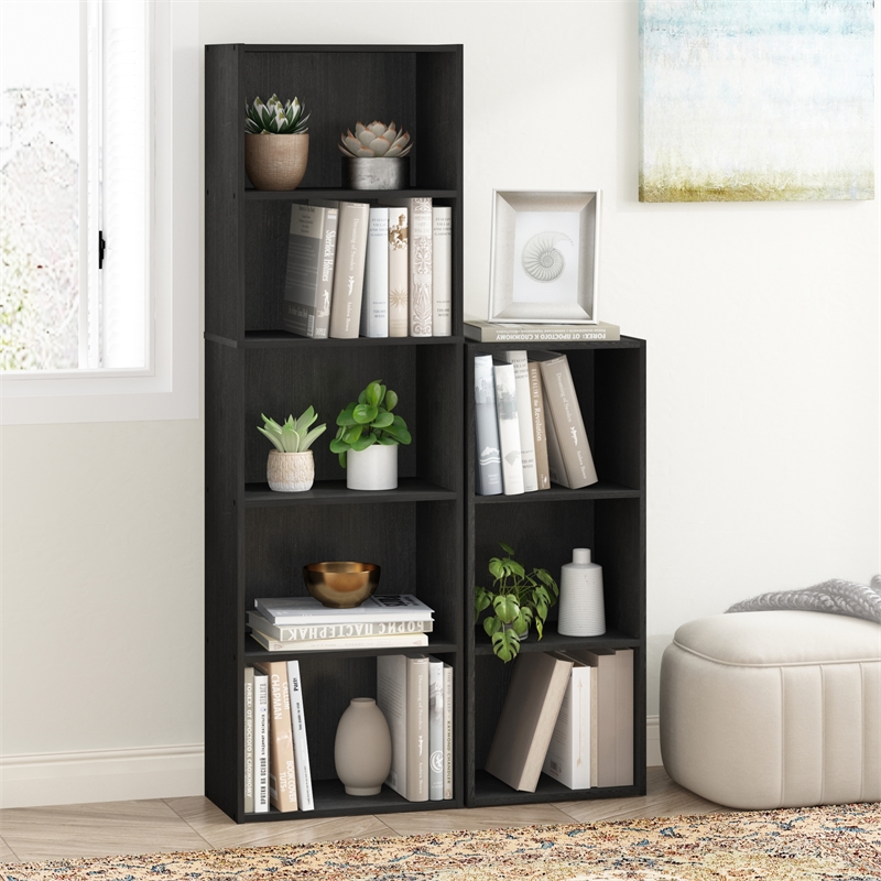 Maklaine 5-Tier Reversible Color Open Shelf Bookcase in Blackwood