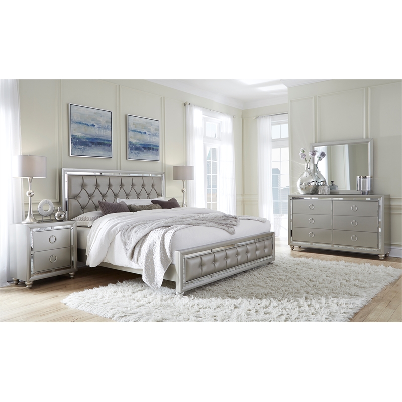 Maklaine Elegant Wood Modern Transitional Nightstand in Silver
