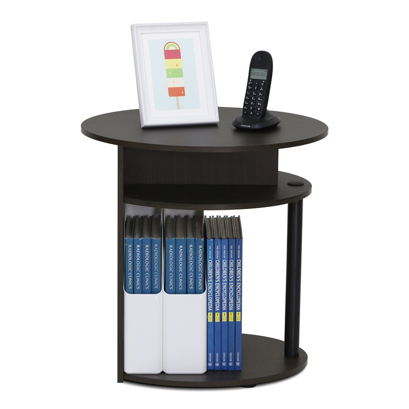 Maklaine Engineered Wood Simple Design Oval End Table in Walnut/Black