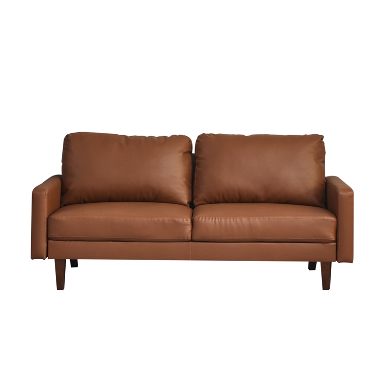 Maklaine Faux Leather Sofa Mid-Century Modern Couch for Living Room/Office-Brown