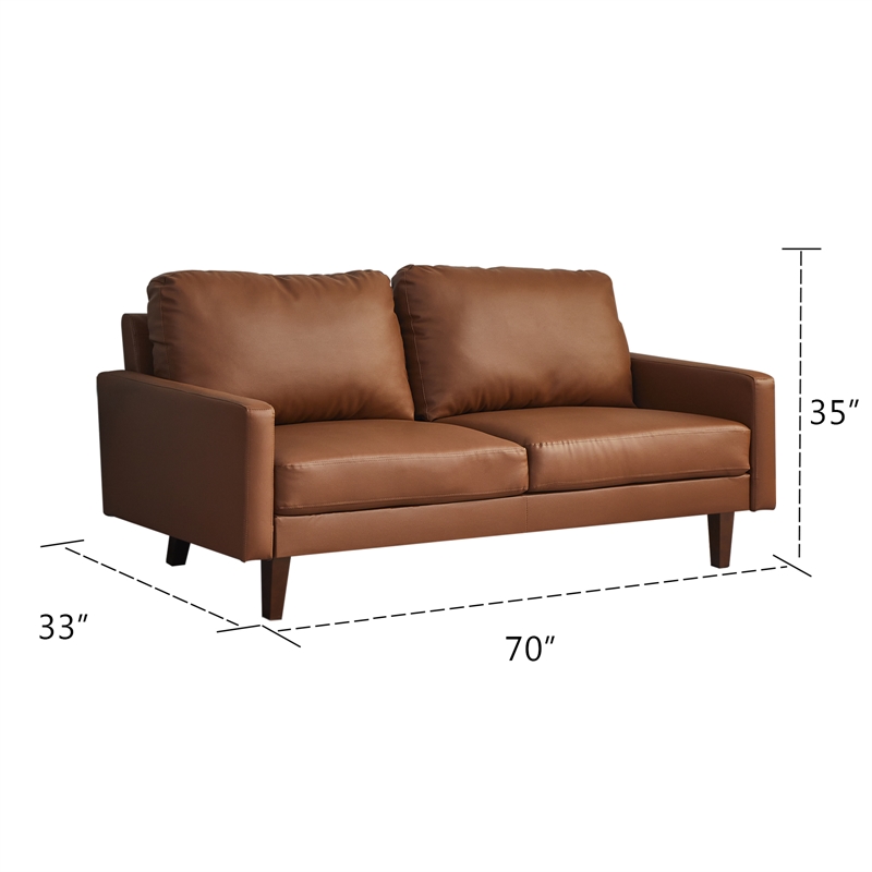 Maklaine Faux Leather Sofa Mid-Century Modern Couch for Living Room/Office-Brown