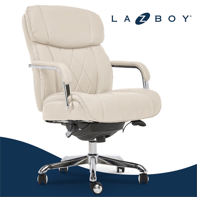 Maklaine Quilted Leather Executive Office Chair Ivory Bonded Leather