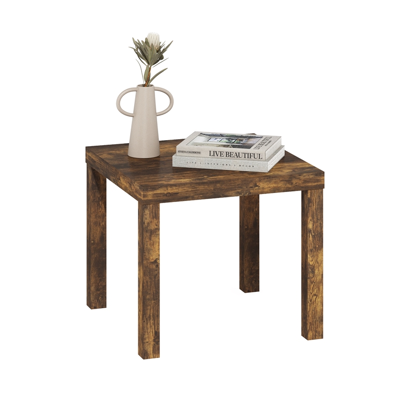 Maklaine Engineered Wood Contemporary Square Side Table in Amber Pine