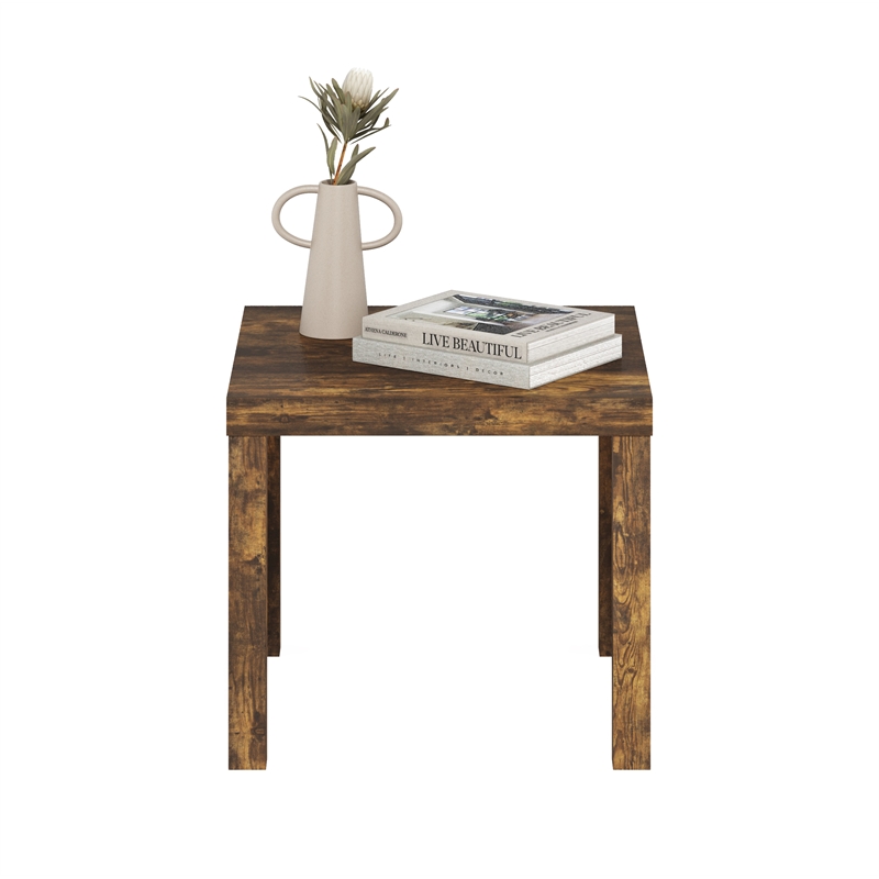 Maklaine Engineered Wood Contemporary Square Side Table in Amber Pine