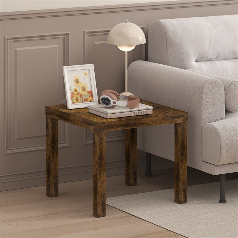 Maklaine Engineered Wood Contemporary Square Side Table in Amber Pine