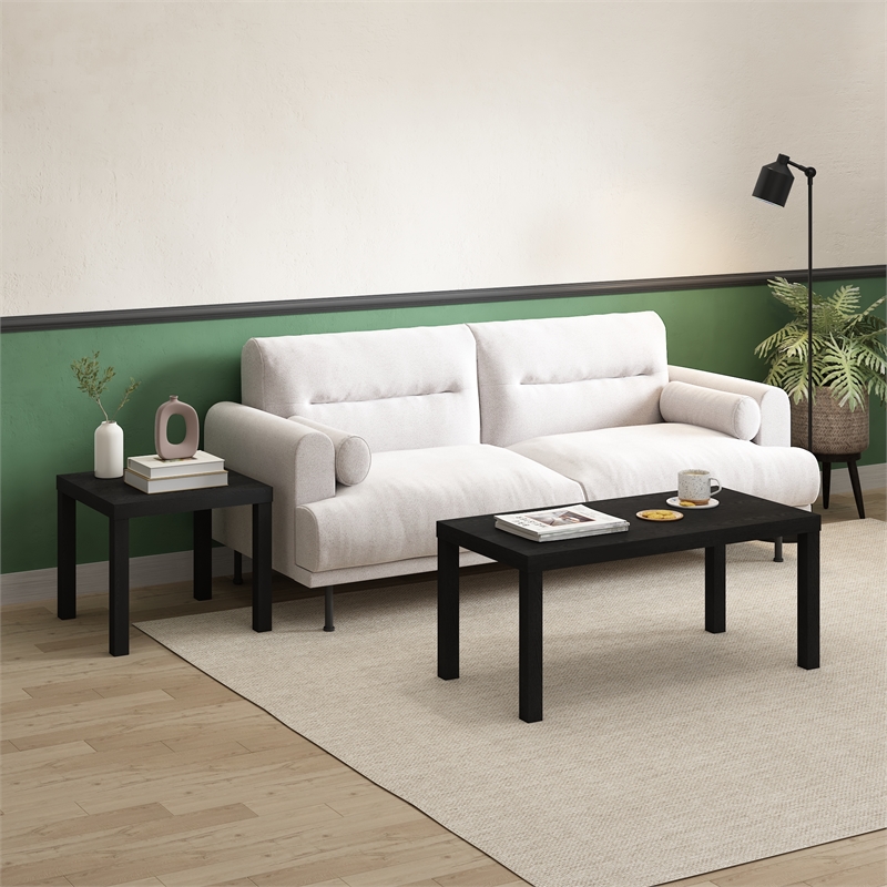 Maklaine Engineered Wood Contemporary Square Side Table in Black