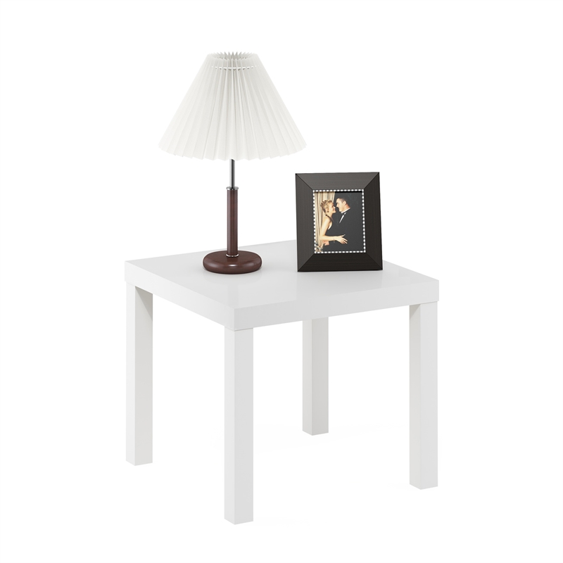 Maklaine Engineered Wood Contemporary Square Side Table in White