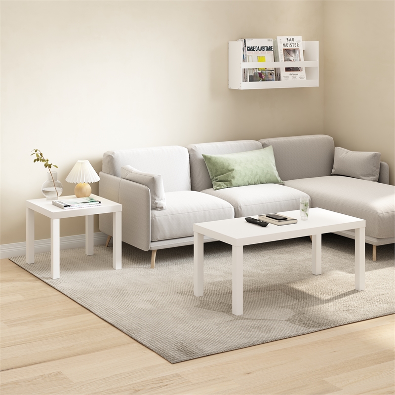 Maklaine Engineered Wood Contemporary Square Side Table in White