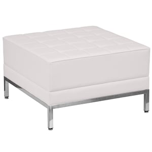 Maklaine Modern / Contemporary White Faux Leather Ottoman in White