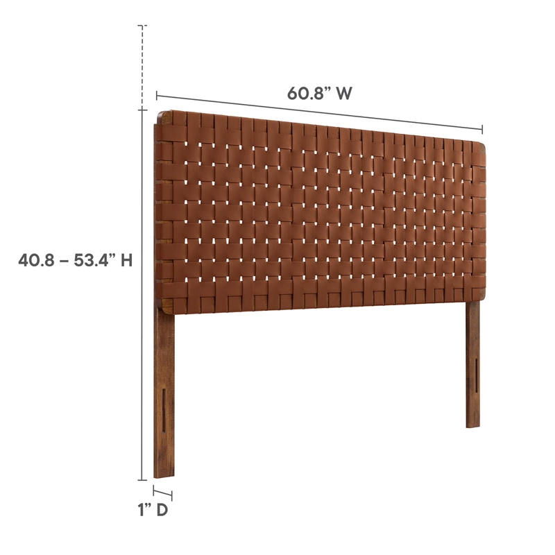 Maklaine Weave Vegan Leather Queen Headboard in Walnut Brown
