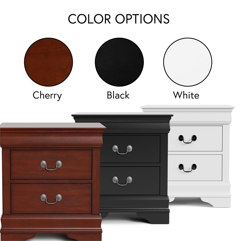 Maklaine Transitional Wood 2-Drawer Nightstand in Cherry (Set of 2)