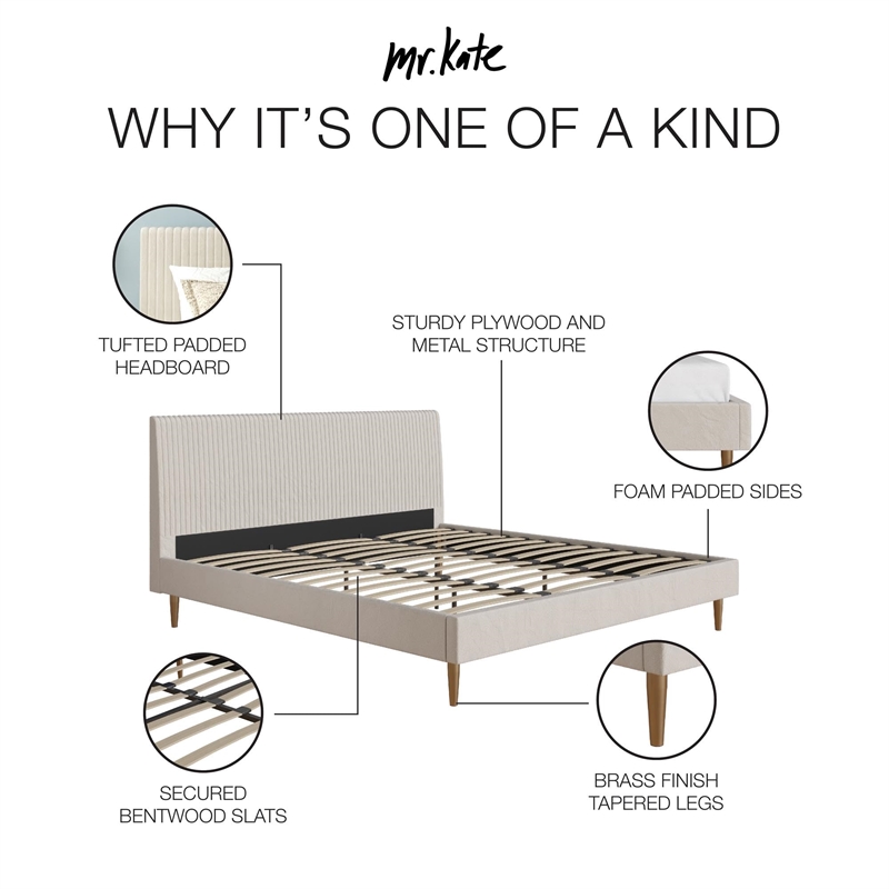 Maklaine Upholstered Velvet & Fabric King Platform Bed in Ivory