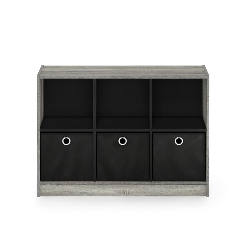 Maklaine Wood 3x2 Bookcase Storage with Bins in French Oak Gray/Black