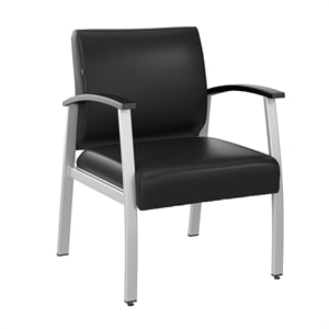 Maklaine Contemporary Waiting Room Guest Chair with Arms in Black Vinyl