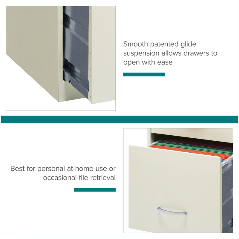 Maklaine 3 Drawer Vertical Metal Filing Cabinet with Lock Pearl White