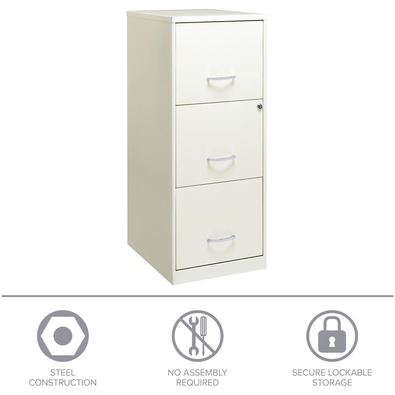 Maklaine 3 Drawer Vertical Metal Filing Cabinet with Lock Pearl White