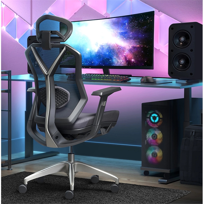 Maklaine Modern / Contemporary Mesh Gaming Fabric Chair Space Gray