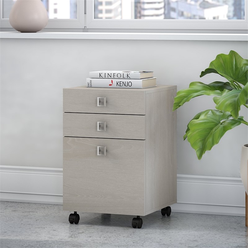 Maklaine Engineered Wood Echo 3 Drawer Mobile File Cabinet in Gray Sand