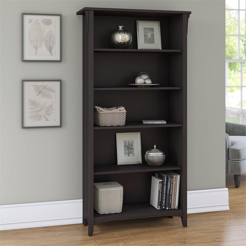 Maklaine Mission Wood 5 Shelf Bookcase in Vintage Black Finish