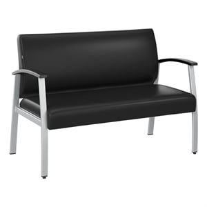 Maklaine Contemporary Waiting Room Loveseat with Arms in Black Vinyl