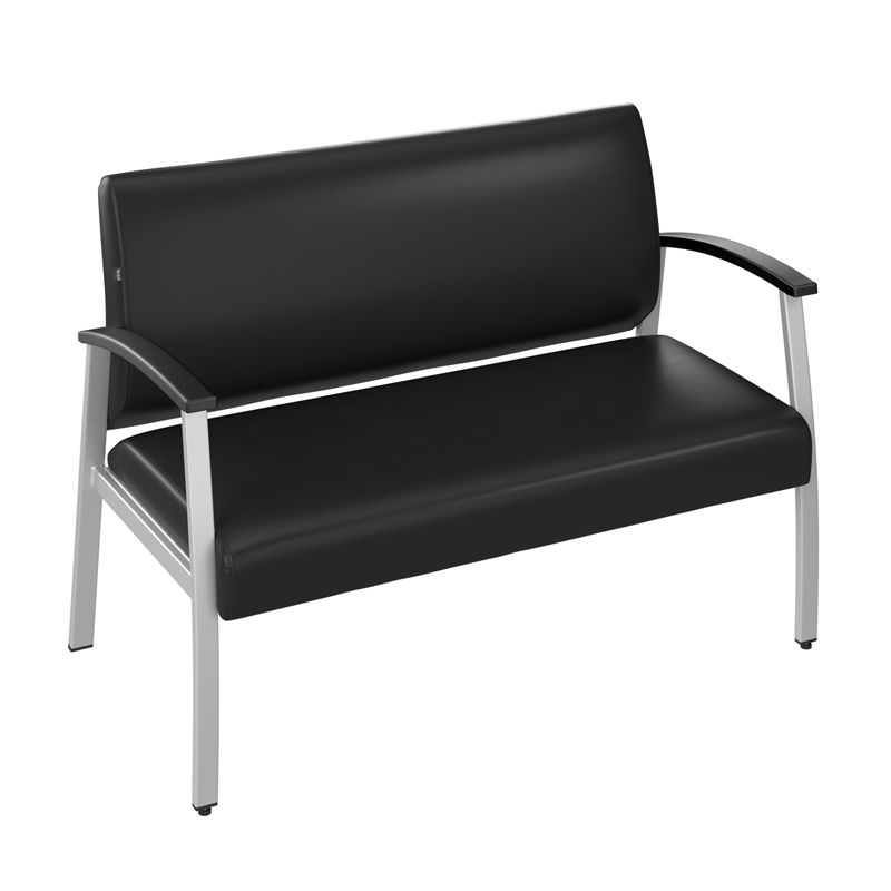 Maklaine Contemporary Waiting Room Loveseat with Arms in Black Vinyl