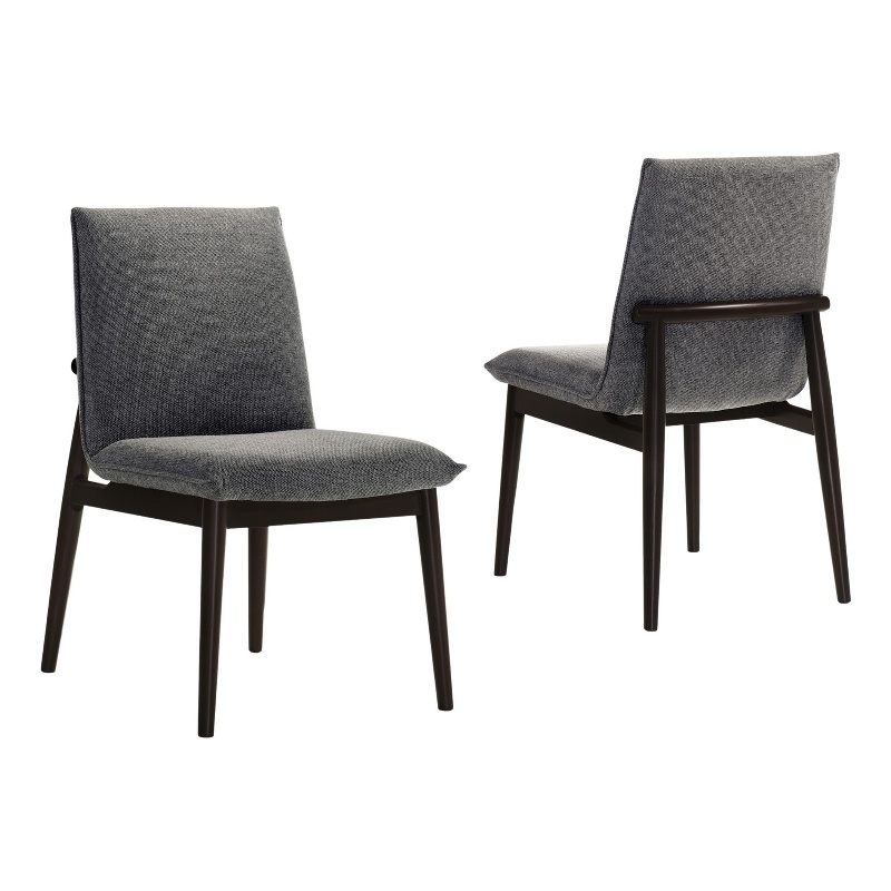 Maklaine Solid Wood Upholstered Dining Chairs in Gray (Set of 2)