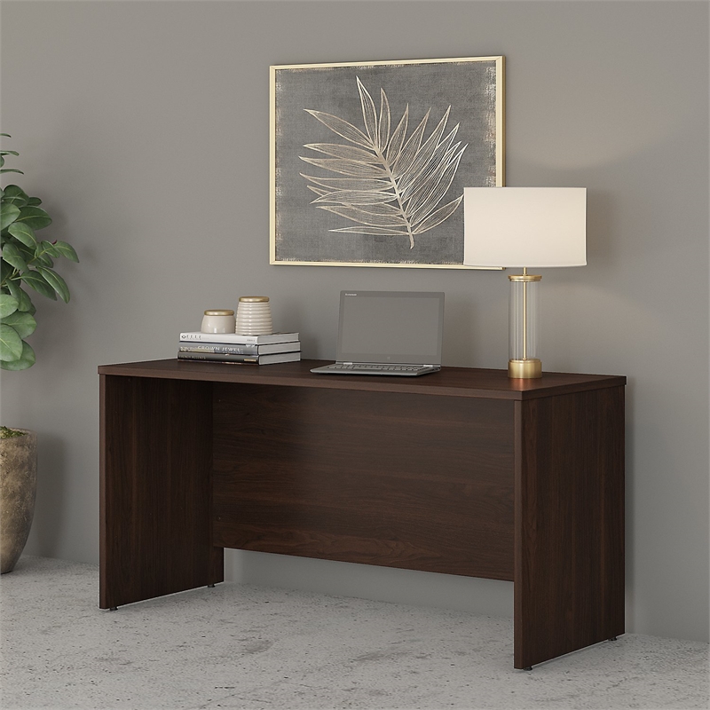 Maklaine Engineered Wood 60W x 24D Credenza Desk in Black Walnut