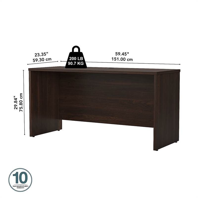 Maklaine Engineered Wood 60W x 24D Credenza Desk in Black Walnut