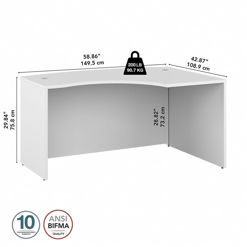 Maklaine Engineered Wood 60W x 43D Right Hand L-Bow Desk Shell in White