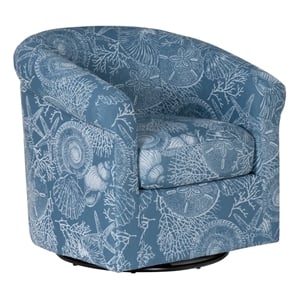 Maklaine Fully Upholstered Coastal Swivel Club Chair in Blue Seashell Pattern