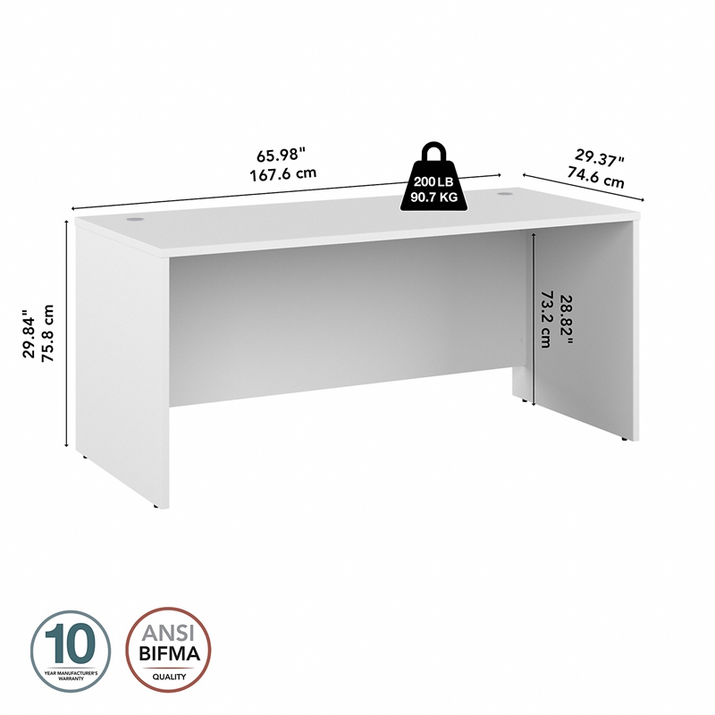 Maklaine Contemporary Engineered Wood 66W x 30D Office Desk in White