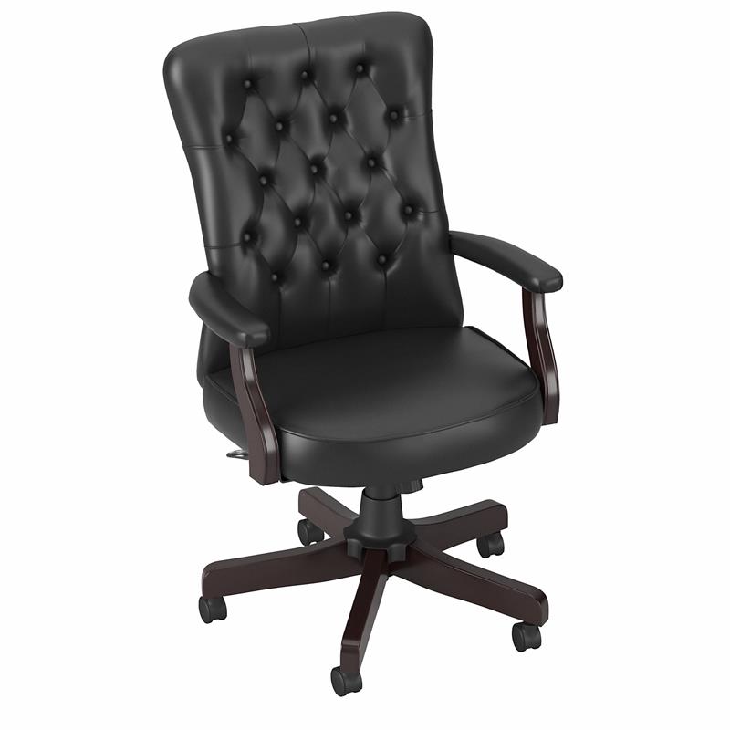 Maklaine High Back Tufted Office Chair with Arms in Black Bonded Leather