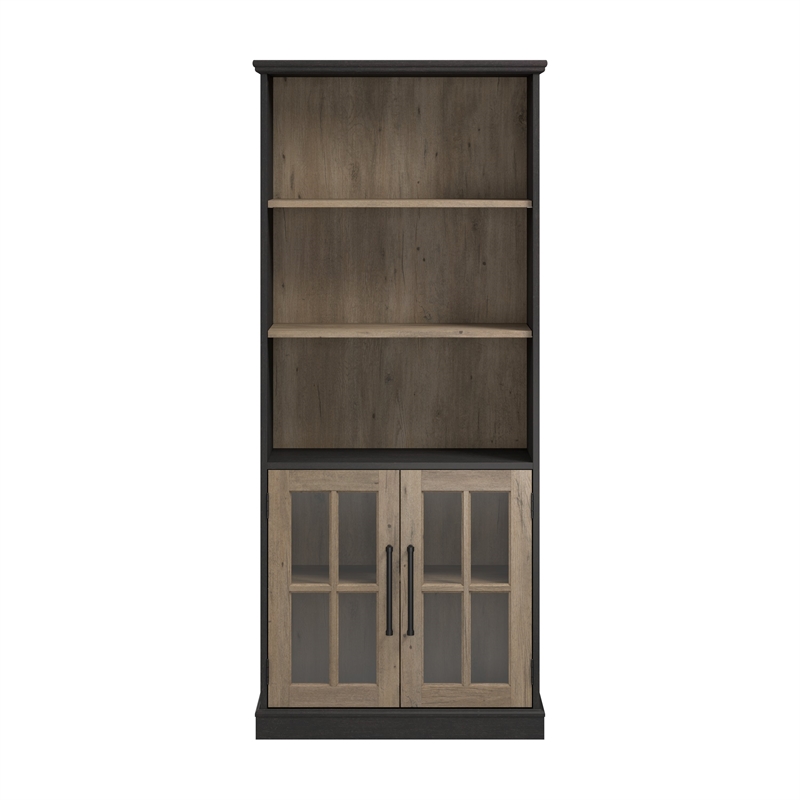 Maklaine Engineered Wood Transitional 5 Shelf Bookcase with Glass Doors