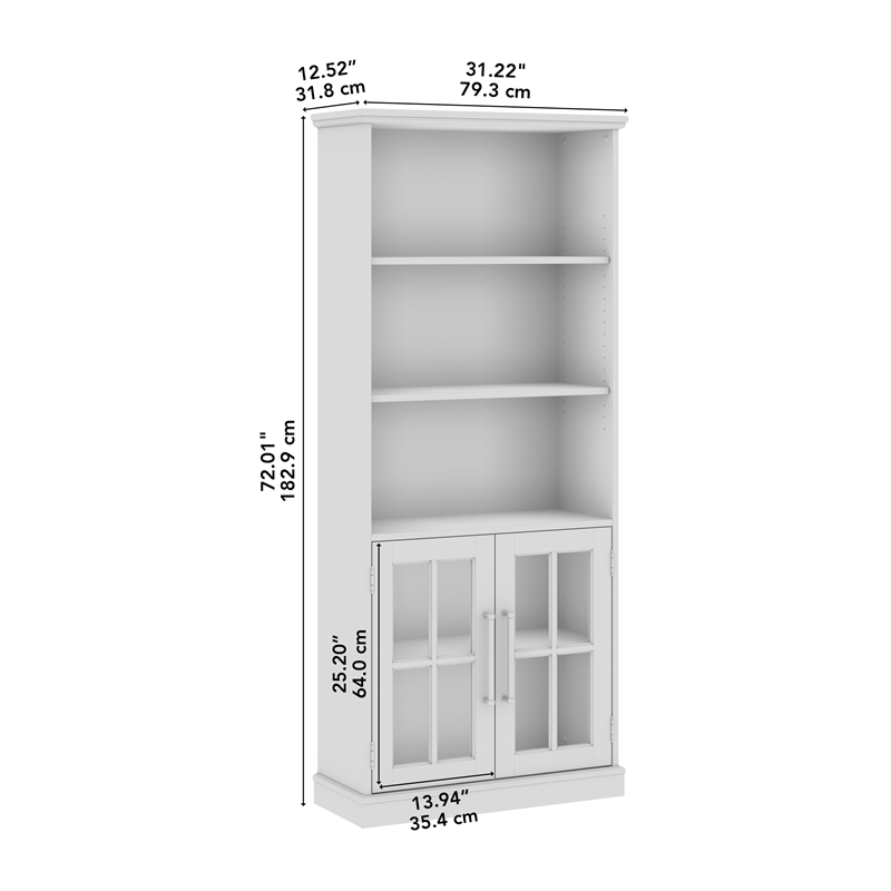 Maklaine Engineered Wood Transitional 5 Shelf Bookcase with Glass Doors