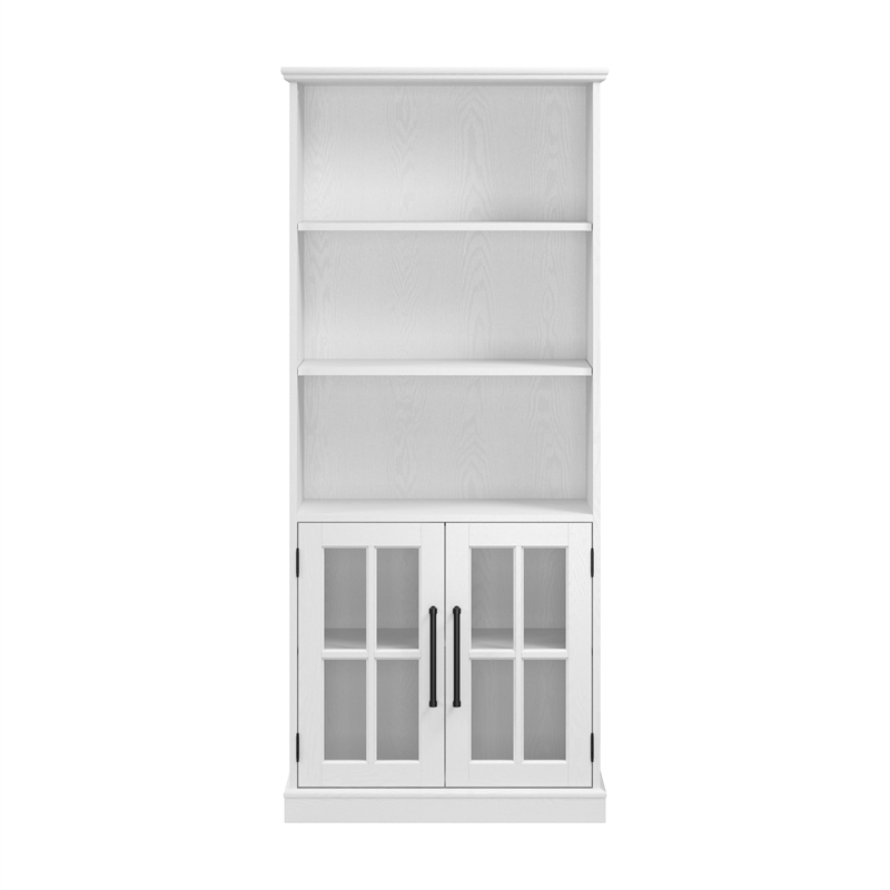 Maklaine Engineered Wood Transitional 5 Shelf Bookcase with Glass Doors