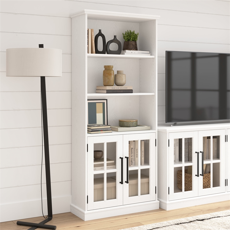 Maklaine Engineered Wood Transitional 5 Shelf Bookcase with Glass Doors