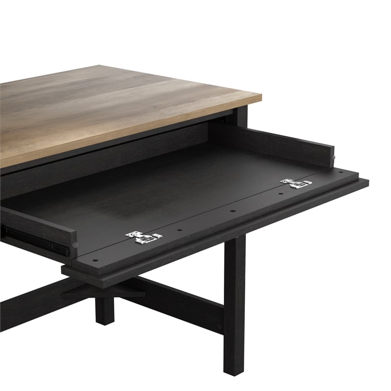 Maklaine 54W Computer Desk with Drawers in Vintage Black and Reclaimed Pine