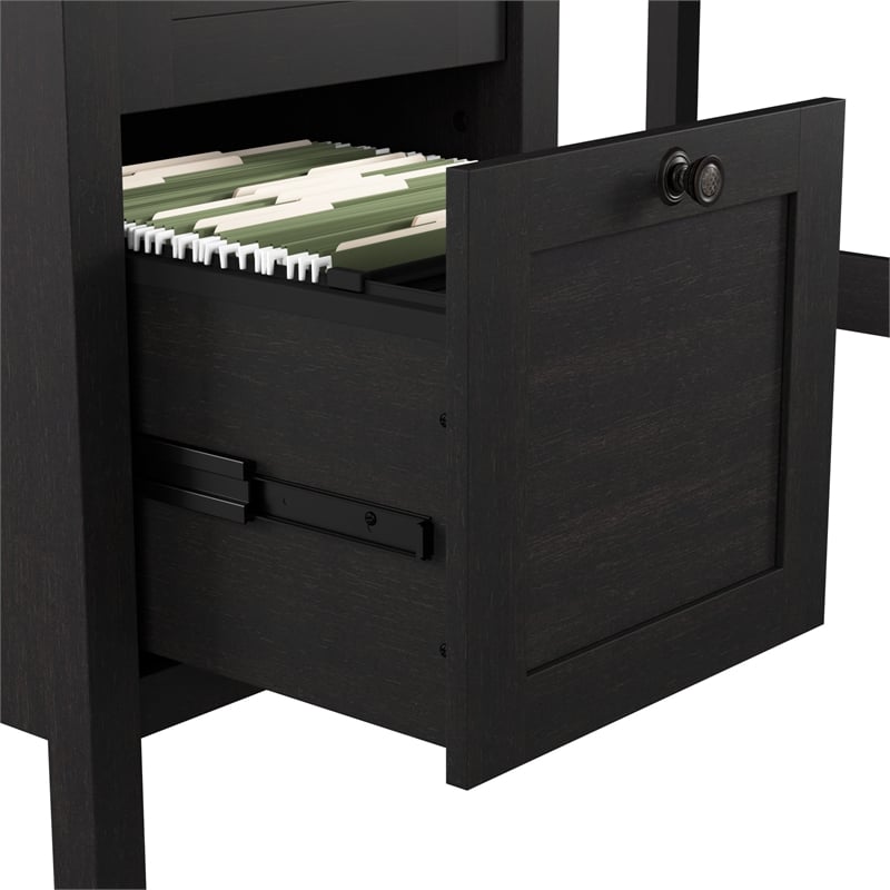 Maklaine 54W Computer Desk with Drawers in Vintage Black and Reclaimed Pine