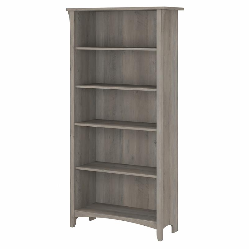 Maklaine Mission Tall Wood 5 Shelf Bookcase in Driftwood Gray