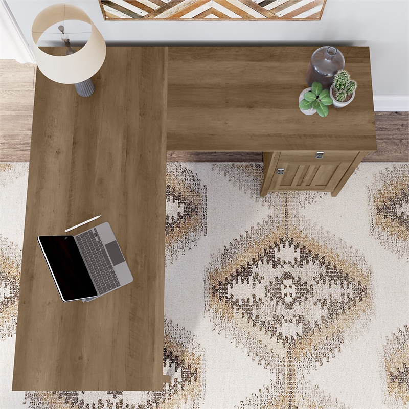 Maklaine Engineered Wood 60W L Shaped Desk with Storage in Reclaimed Pine
