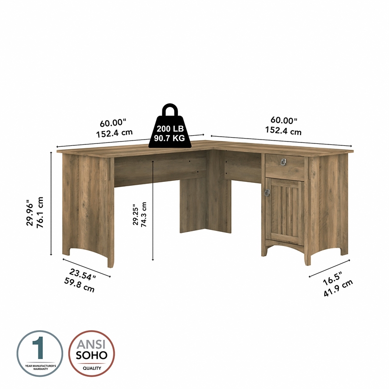 Maklaine Engineered Wood 60W L Shaped Desk with Storage in Reclaimed Pine