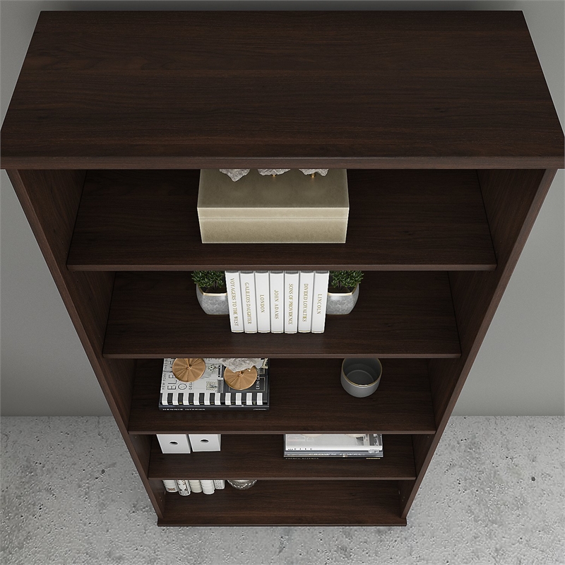 Maklaine Engineered Wood Tall 5 Shelf Bookcase in Black Walnut