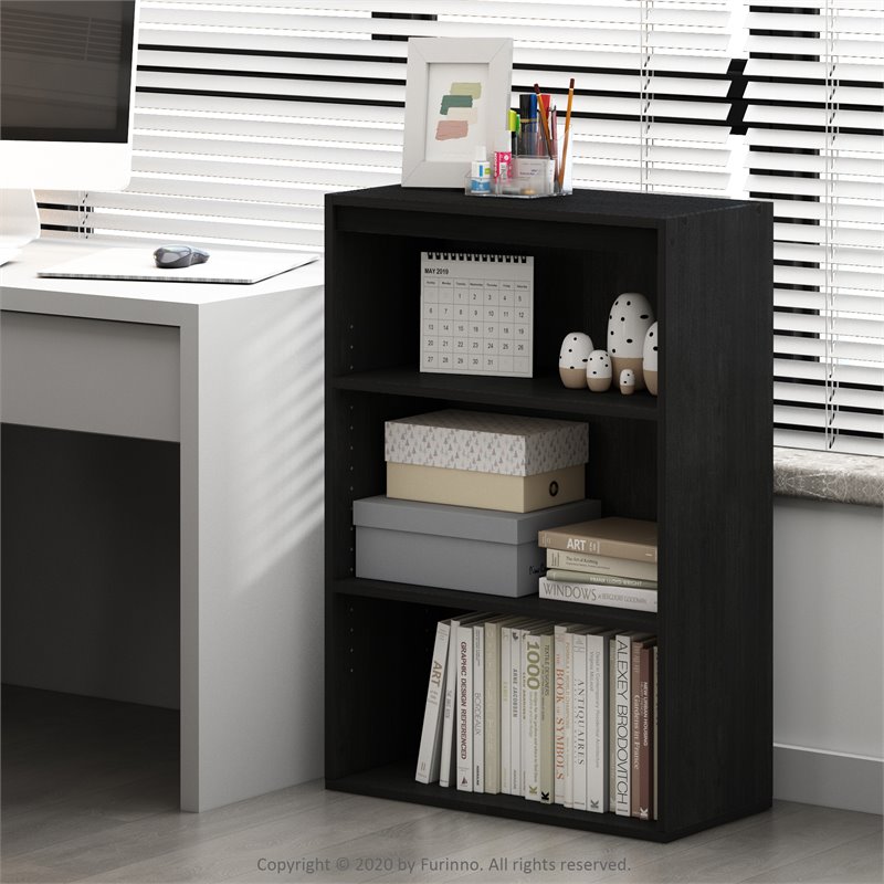 Maklaine Contemporary Engineered Wood 3-Tier Open Shelf in Black