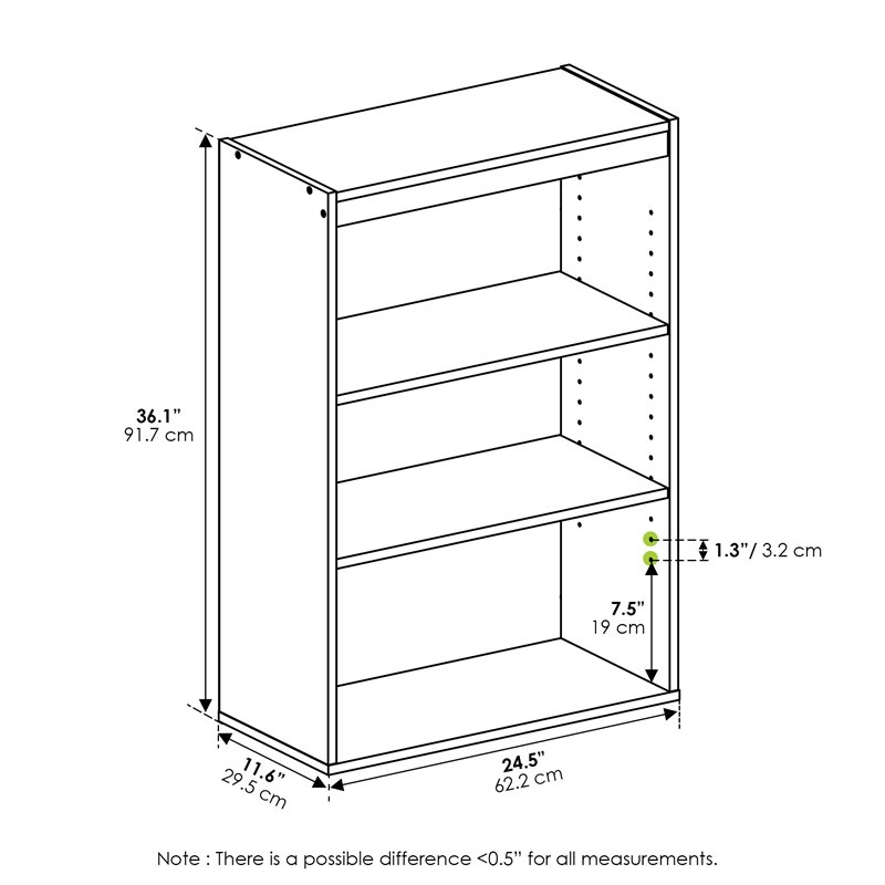 Maklaine Contemporary Engineered Wood 3-Tier Open Shelf in Black