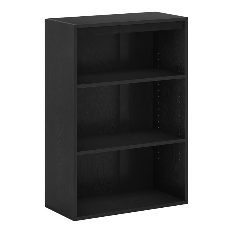 Maklaine Contemporary Engineered Wood 3-Tier Open Shelf in Black